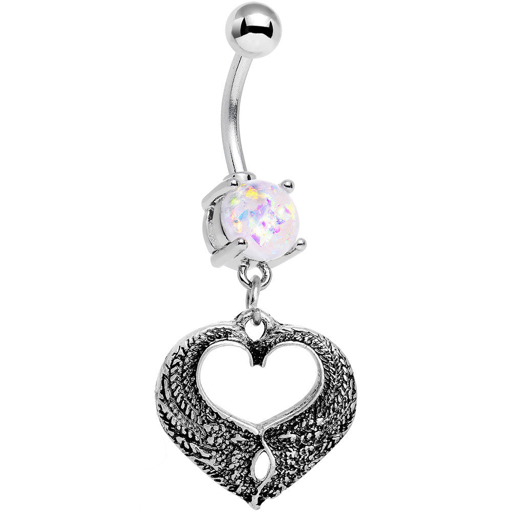 BodyCandy White Faux Opal Laurel Heart Dangle Belly Ring — main product shot