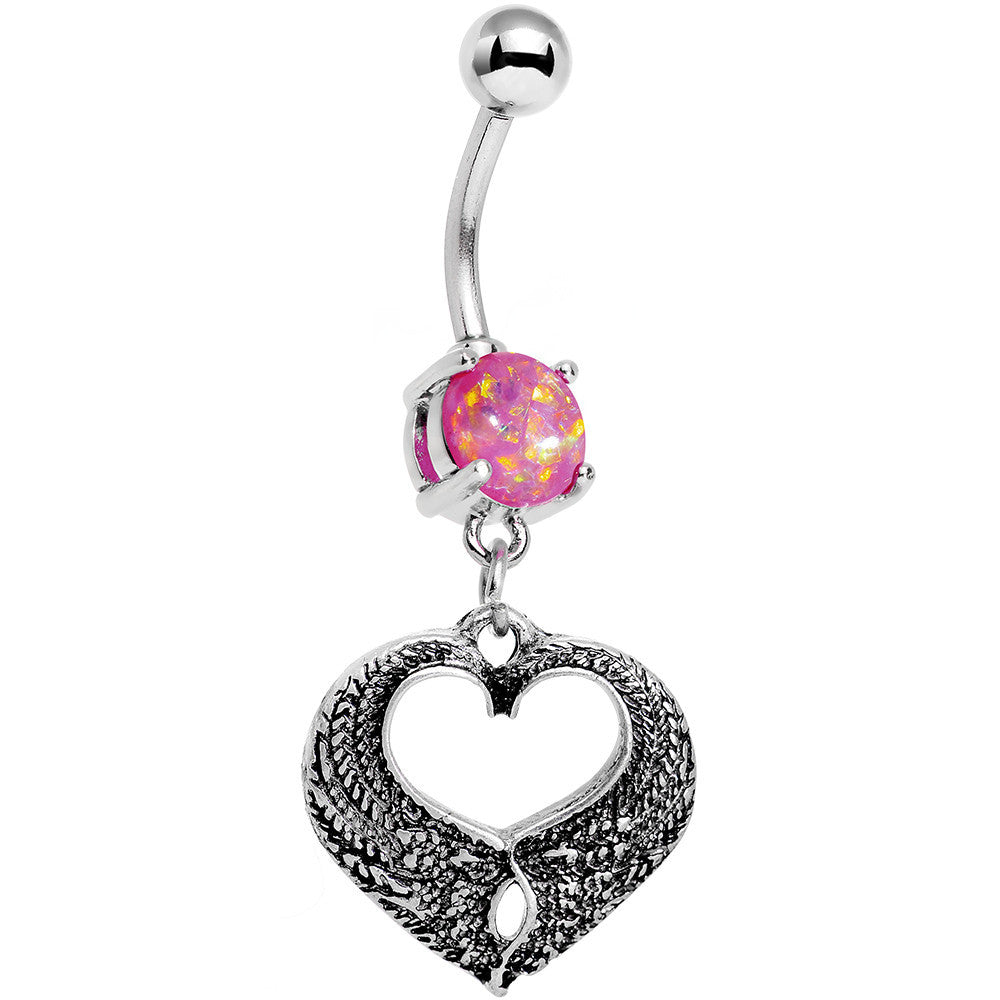 BodyCandy Pink Faux Opal Laurel Heart Dangle Belly Ring — main product shot