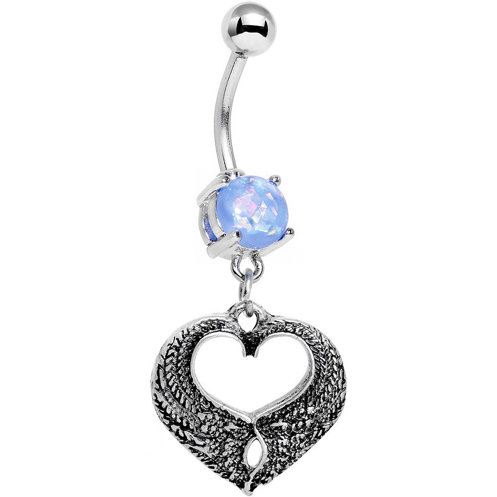 BodyCandy Light Blue Faux Opal Laurel Heart Dangle Belly Ring — main product shot