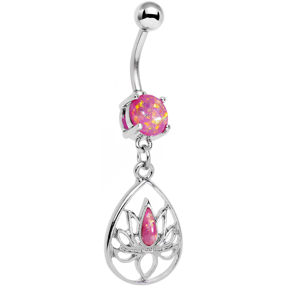 BodyCandy Pink Faux Opal Wrap It Up Lotus Flower Dangle Belly Ring — main product shot