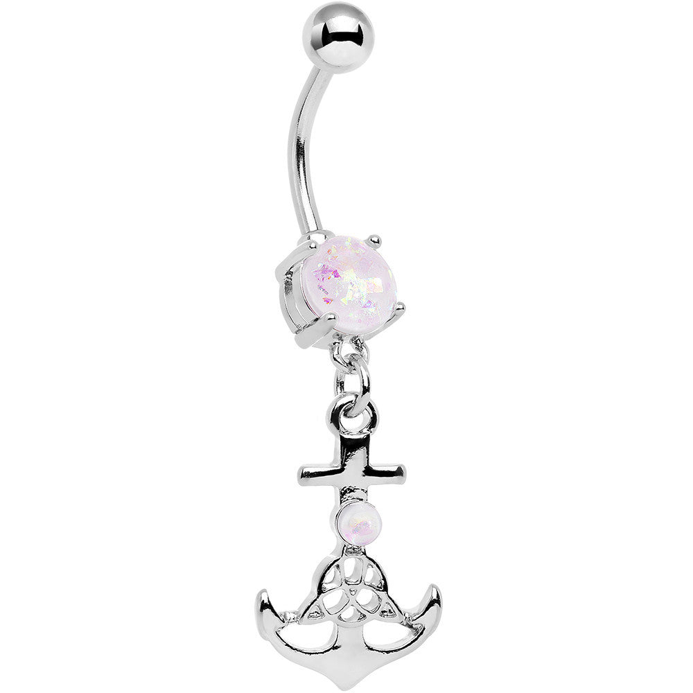 BodyCandy White Faux Opal Celtic Knot Anchor Dangle Belly Ring — main product shot