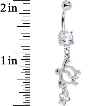 BodyCandy Clear Gem Love My Tortoise Heart Dangle Belly Ring — detail close-up