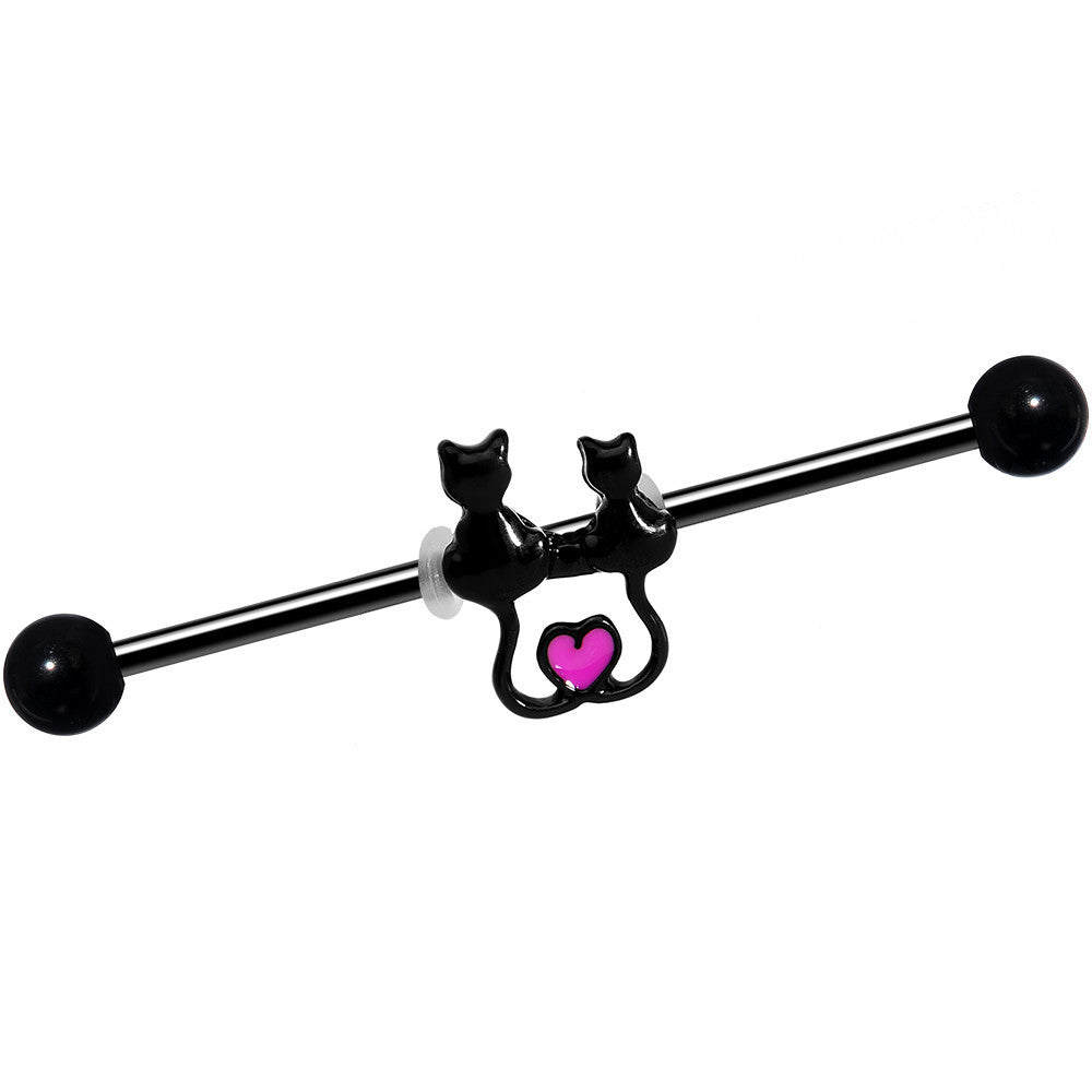 BodyCandy 14G Black Anodized Steel Kitty Cat Love Industrial Barbell 38mm — main product shot