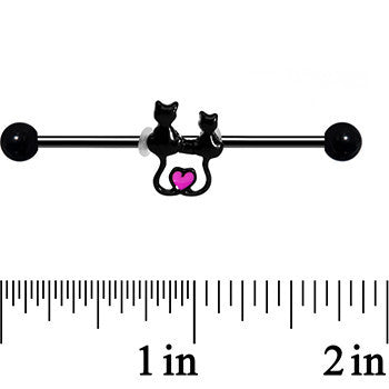 BodyCandy 14G Black Anodized Steel Kitty Cat Love Industrial Barbell 38mm — detail close-up