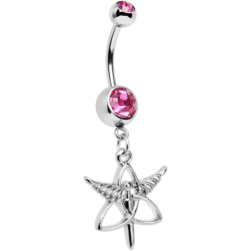 BodyCandy Pink Gem Heroic Heralds Staff and Trinity Dangle Belly Ring — main product shot