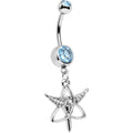 BodyCandy Aqua Gem Heroic Heralds Staff and Trinity Dangle Belly Ring — main product shot