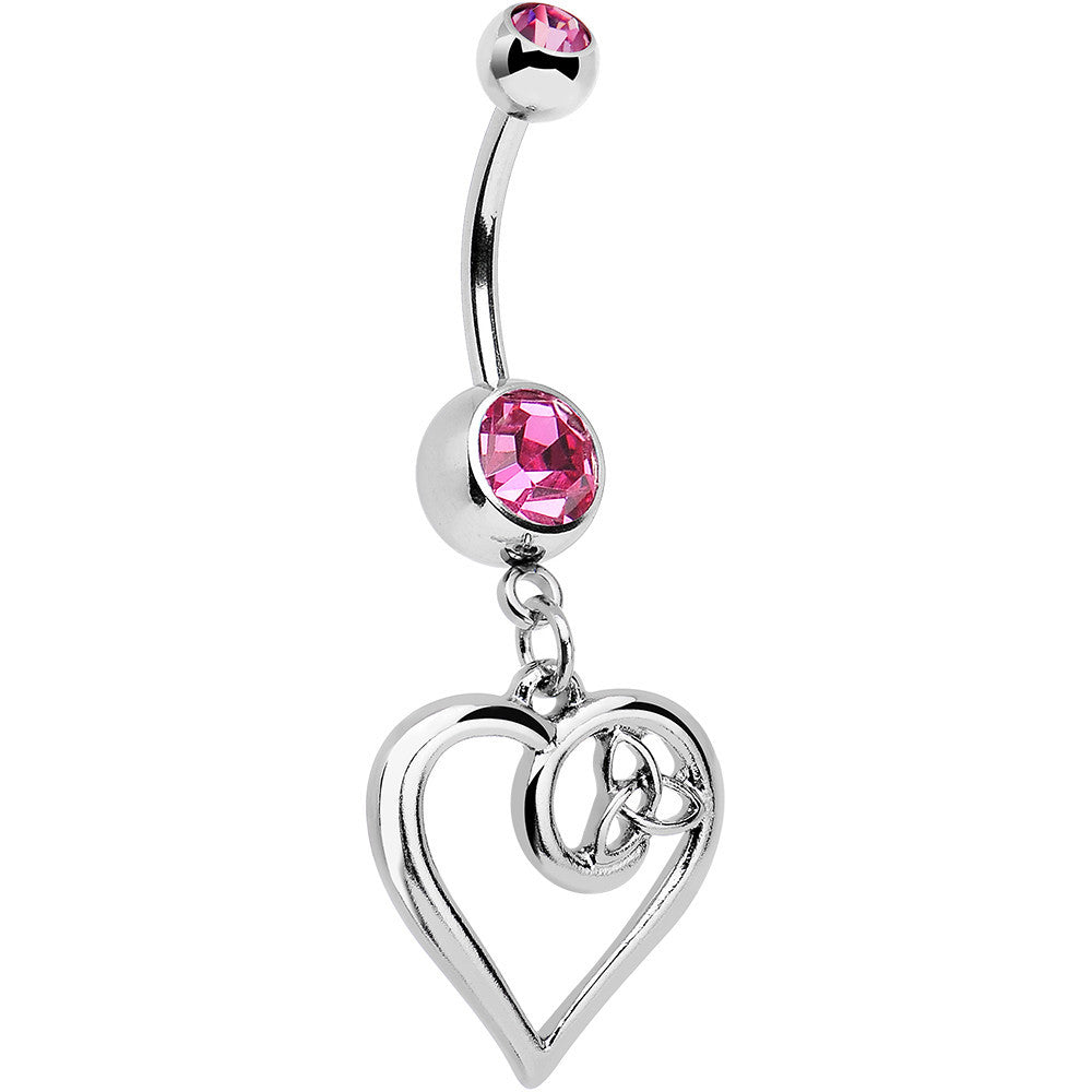 BodyCandy Pink Gem Twisted Trinity Heart Dangle Belly Ring — main product shot