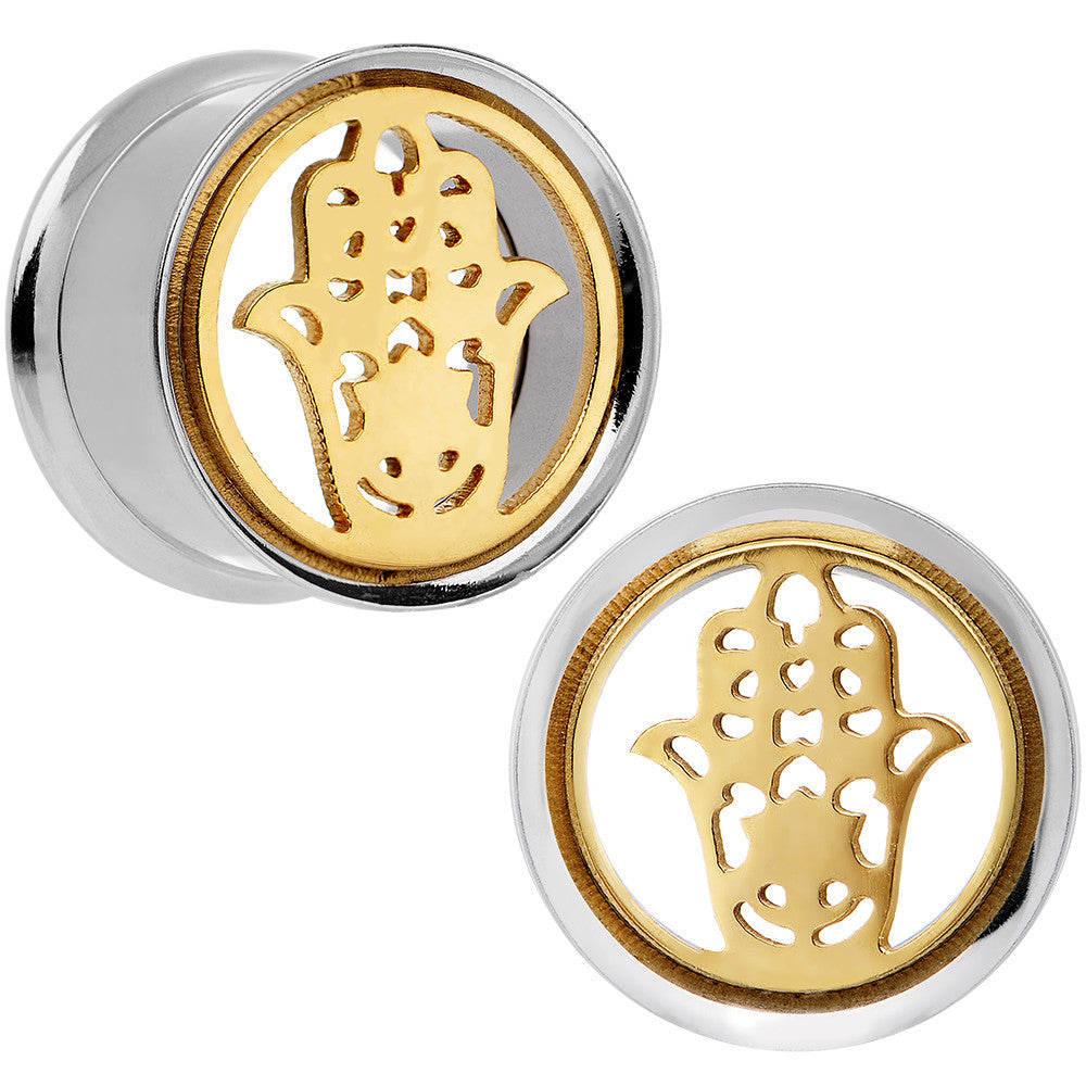 BodyCandy 5/8 Steel Sunlit Hamsa Hand Screw Fit Tunnel Plug Set — main product shot