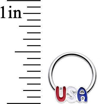 BodyCandy 16G 3/8 Red White Blue Celebrate All Day USA BCR Captive Ring — detail close-up