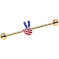 BodyCandy Gold Anodized Red White Blue Hand Peace Sign Industrial Barbell 38mm — main product shot