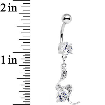 BodyCandy Clear Gem Coiled Wave Bling Dangle Belly Ring — detail close-up