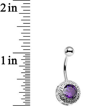 BodyCandy Purple Gem Cute as a Button Lattice Frame Belly Ring — detail close-up
