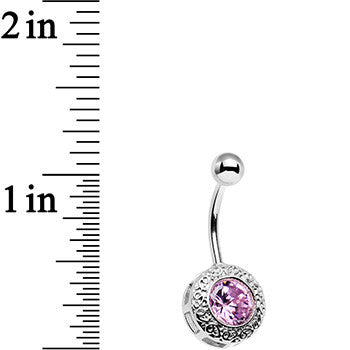 BodyCandy Pink Gem Cute as a Button Lattice Frame Belly Ring — detail close-up