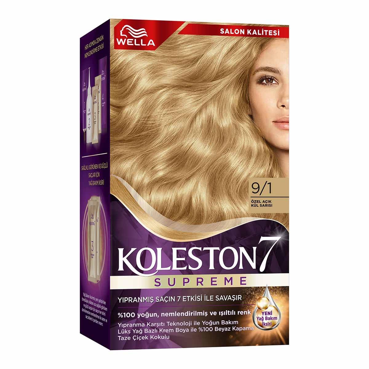 Wella Koleston Supreme 9/1 Light Ash Blonde Hair Dye Kit - Intense Color, Moisture & 100% Gray Coverage for Radiant, Healthy Hair