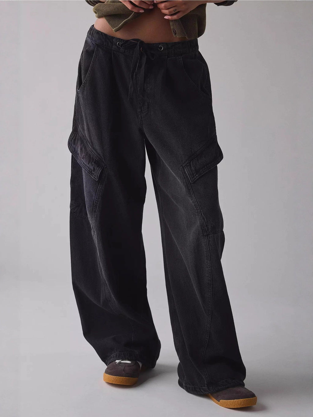 Drawstring Waist Cargo Jeans
