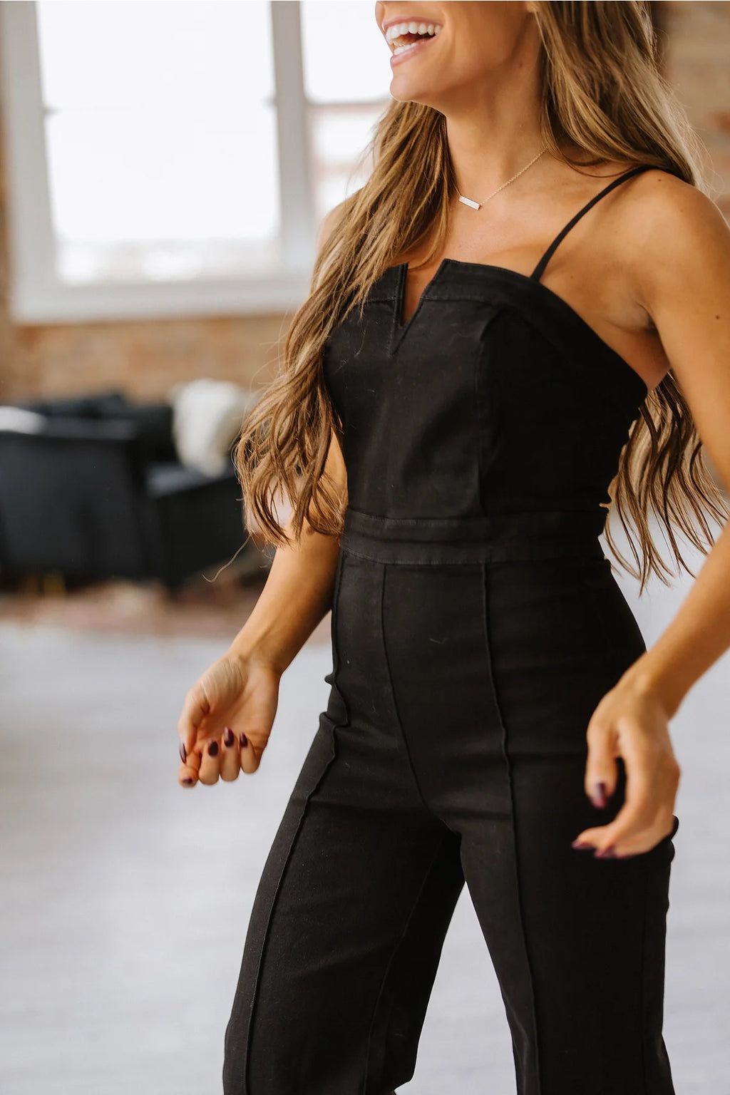 Pretty Little Patriot Pretty Little Patriot Black Denim Glam Jumpsuit — Black detail