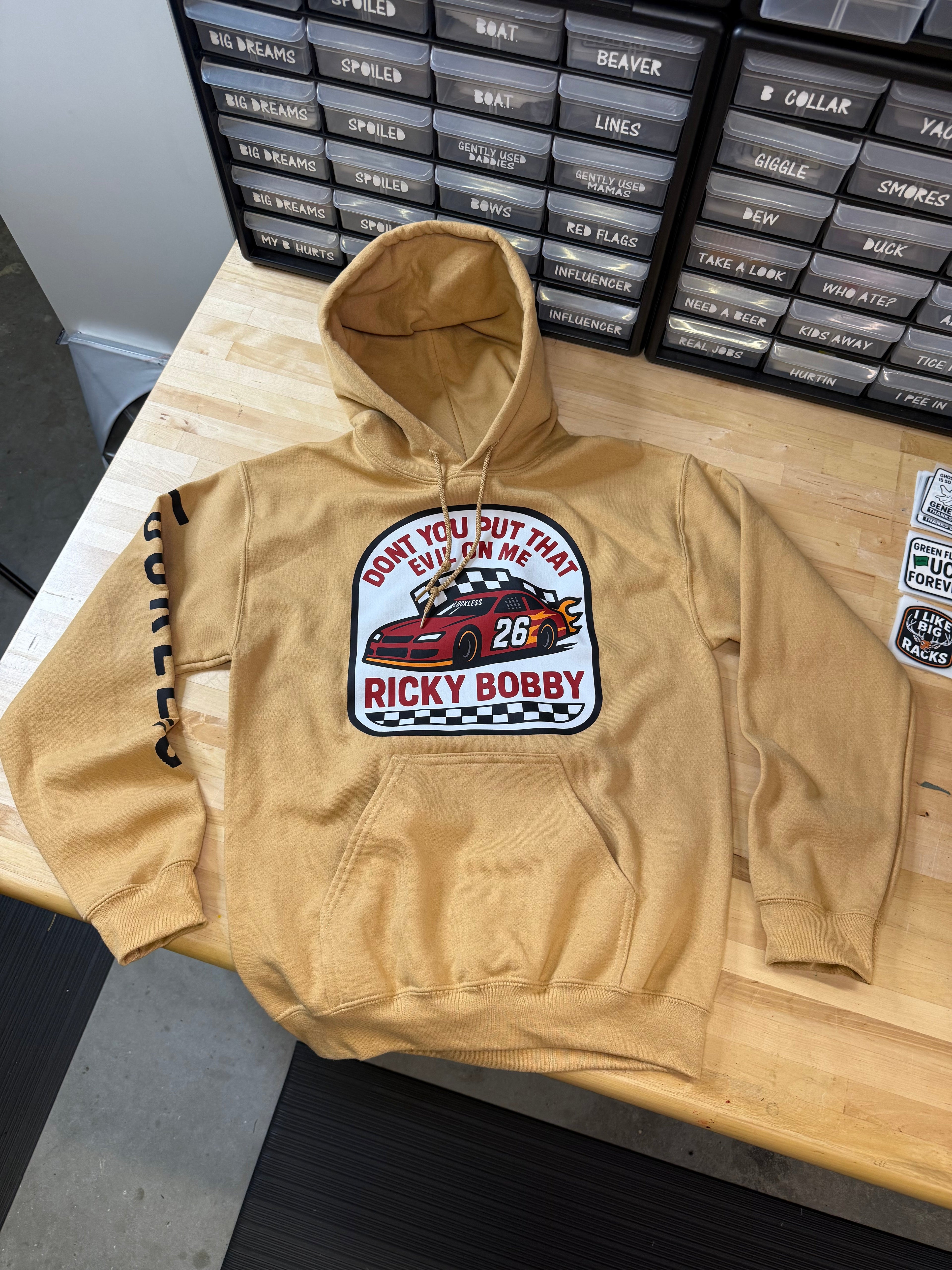 Luckless Outfitters Ricky Bobby Hoodie — detail close-up