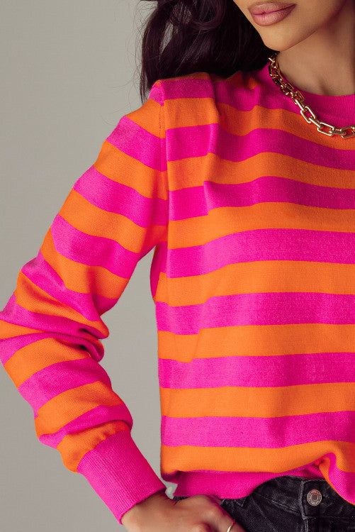 Pretty Little Patriot Pretty Little Patriot 80s Bright Pink & Orange Shoulder Sweater — product category context