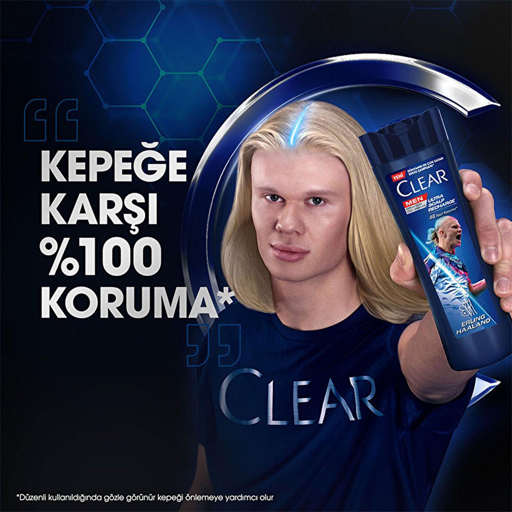 Clear Men Erling Haaland Lemon Shampoo: 48-Hour Dandruff Protection for Oily Scalp - Scalp Recharge & Refreshing Sensation
