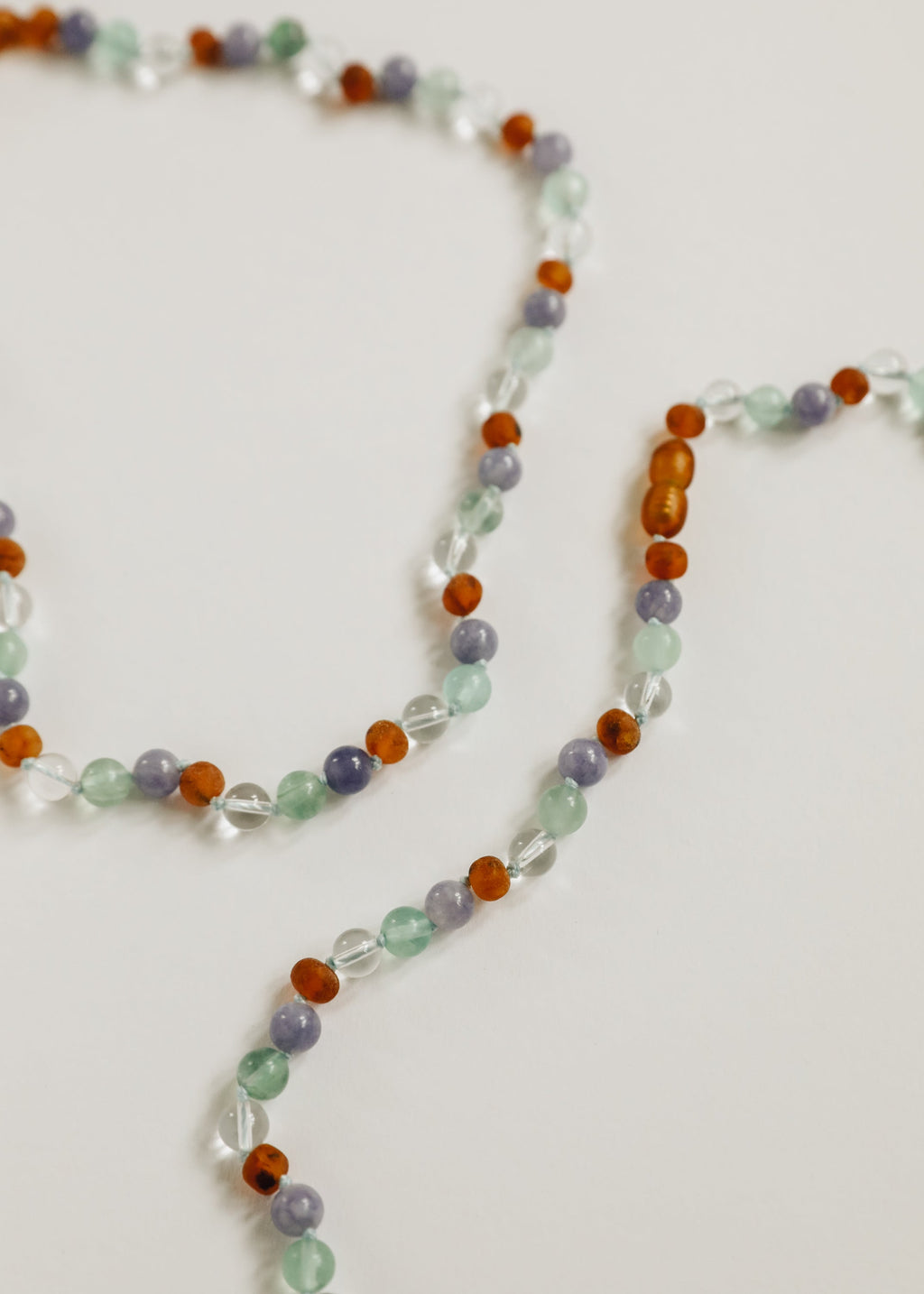 CanyonLeaf Baltic Sea Amber + Natural Gemstone || Beaded Necklace — detail close-up