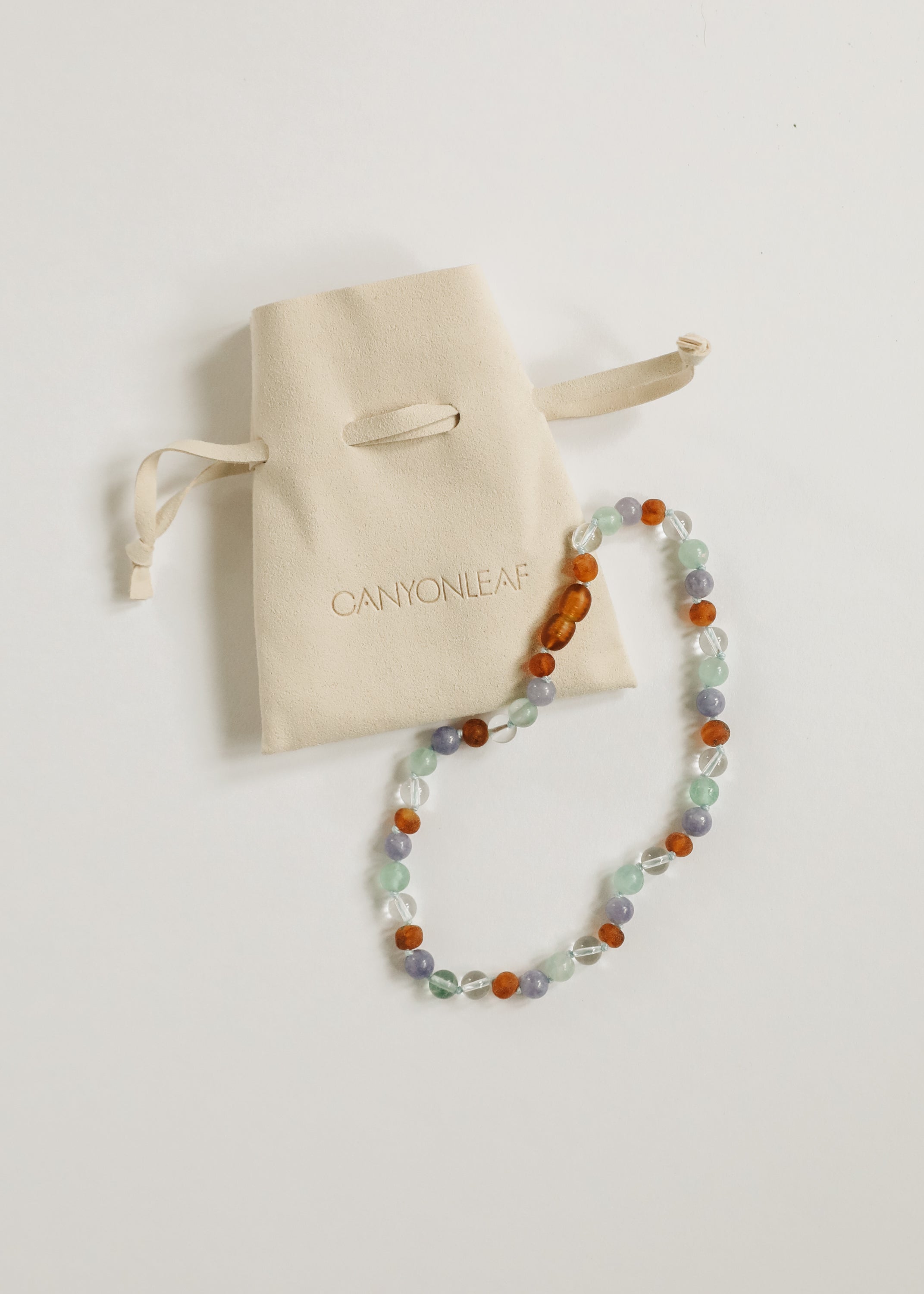 CanyonLeaf Baltic Sea Amber + Natural Gemstone || Beaded Necklace — back view