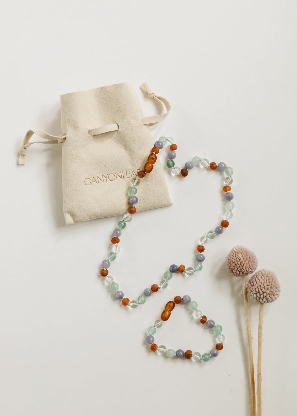 CanyonLeaf Baltic Sea Amber + Natural Gemstone || Anklet or Bracelet — back view