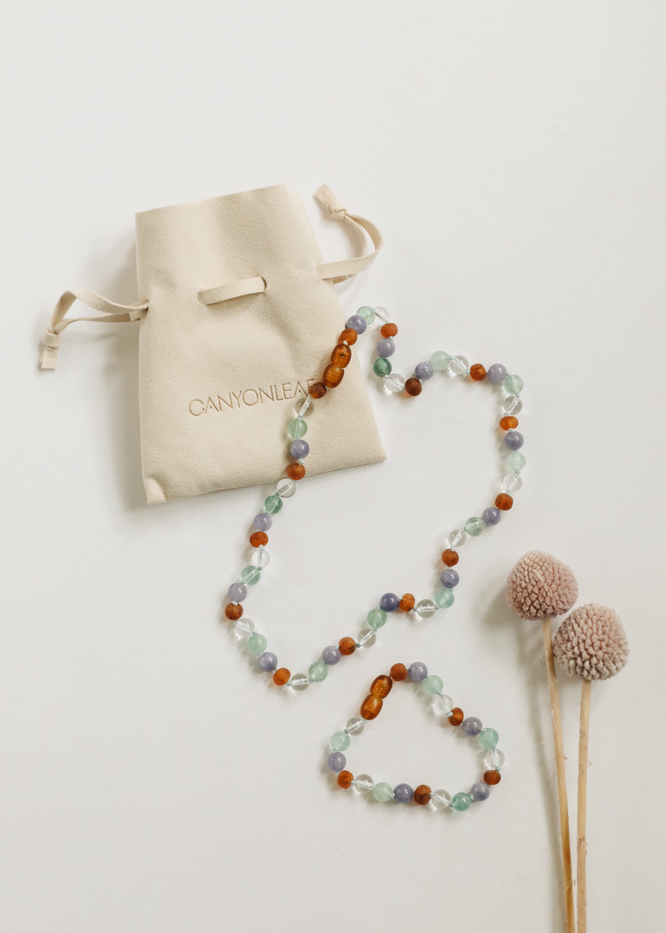 CanyonLeaf Baltic Sea Amber + Natural Gemstone || Anklet or Bracelet — back view