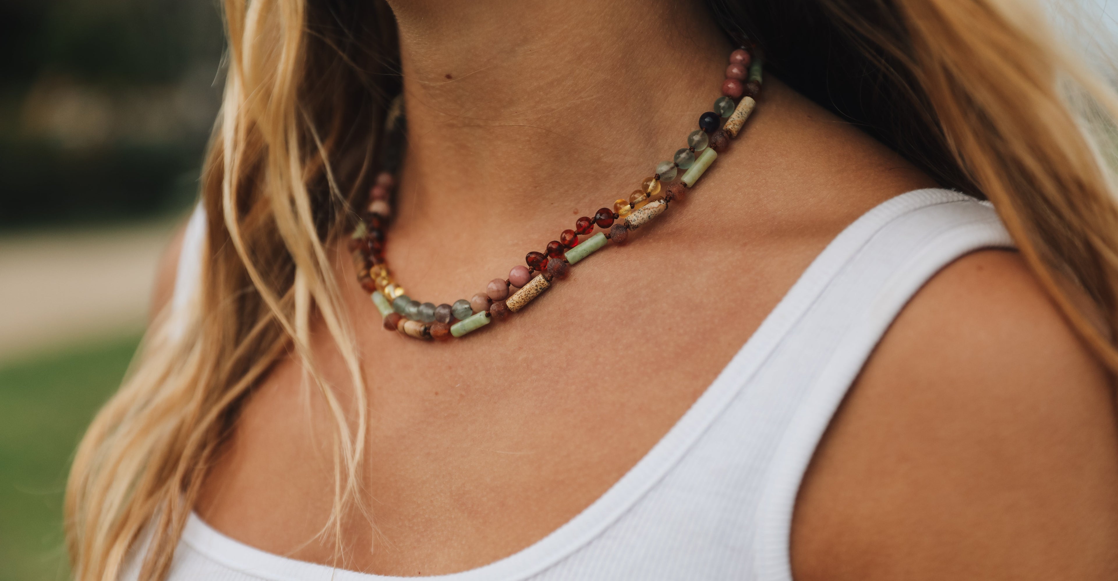 CanyonLeaf Raw Baltic Sea Amber + Stone Rainbow || Necklace — lifestyle context