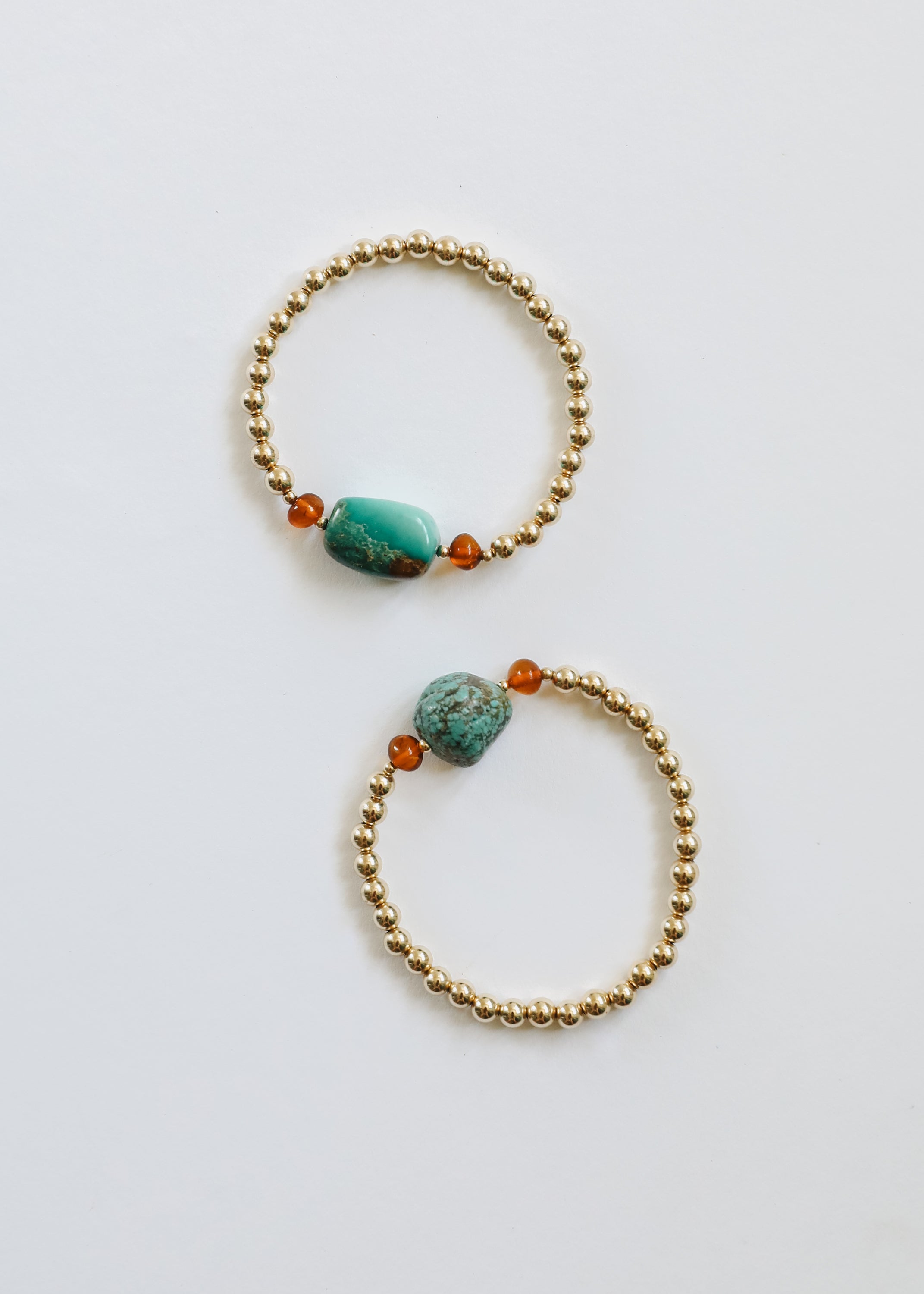 CanyonLeaf Natural Turquoise + Baltic Amber || 14K Gold Filled || Adult Stretch Bracelet — main product shot