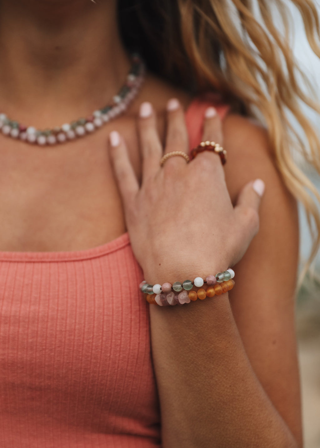 CanyonLeaf Pure Gemstone + Natural Rose Quartz || Beaded Necklace — detail shot 9