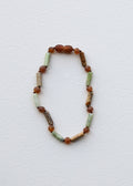 CanyonLeaf Raw Cognac Baltic Amber + Green Jade + Striped Agate || Anklet or Bracelet — detail close-up