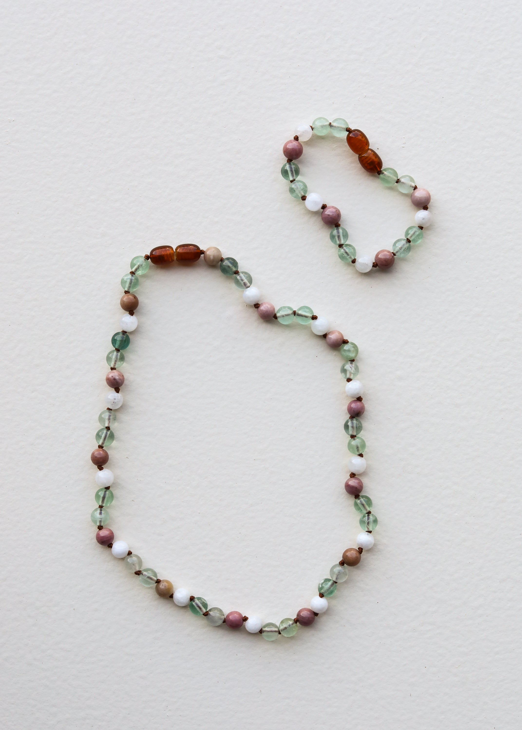 CanyonLeaf Fluorite + Moonstone + Rhodonite || Natural Gemstone Necklace — back view