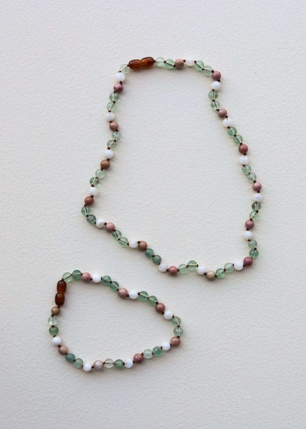 CanyonLeaf Fluorite + Moonstone + Rhodonite || Natural Gemstone Necklace — in-use photo