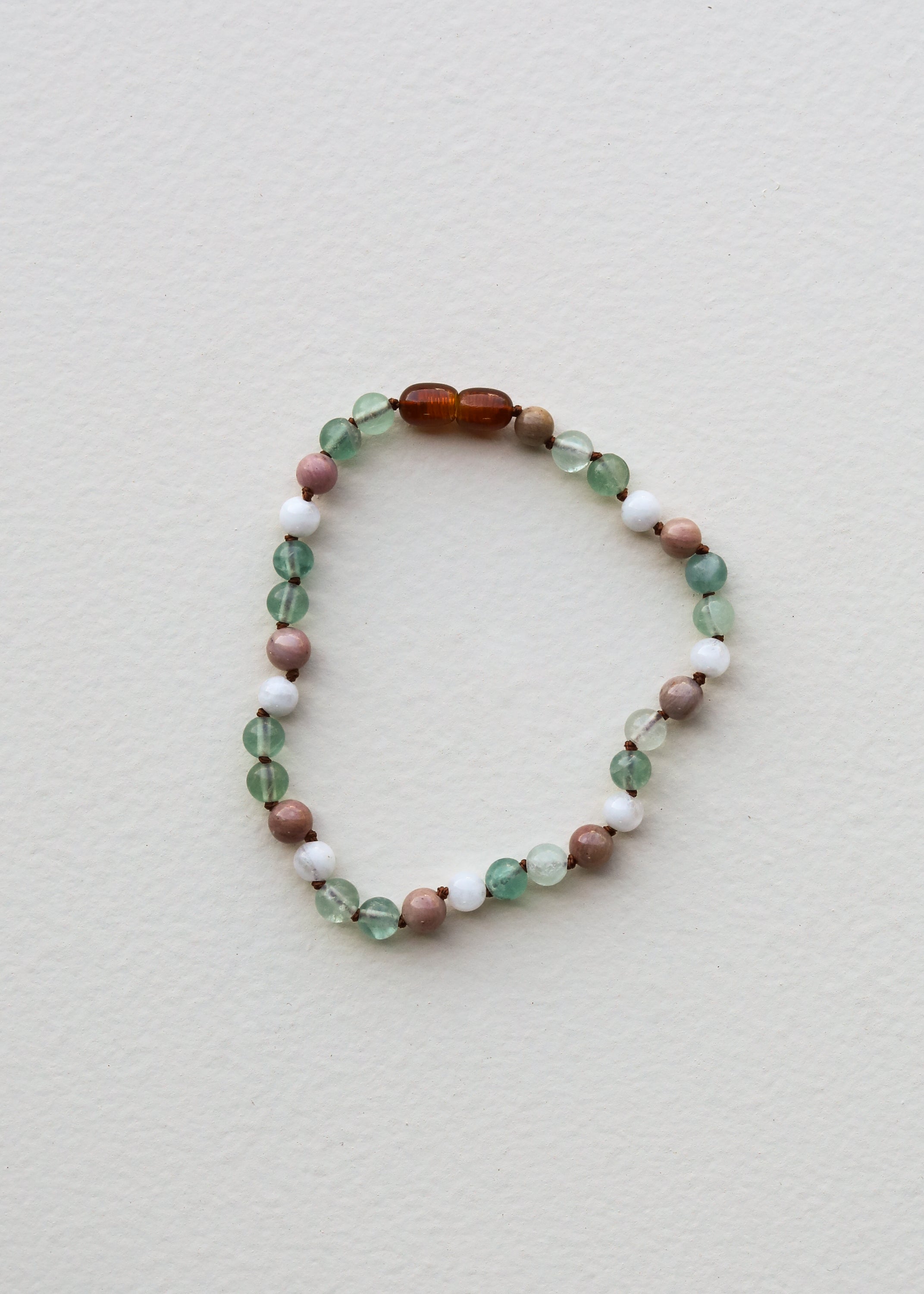 CanyonLeaf Fluorite + Moonstone + Rhodonite || Natural Gemstone Necklace — side view