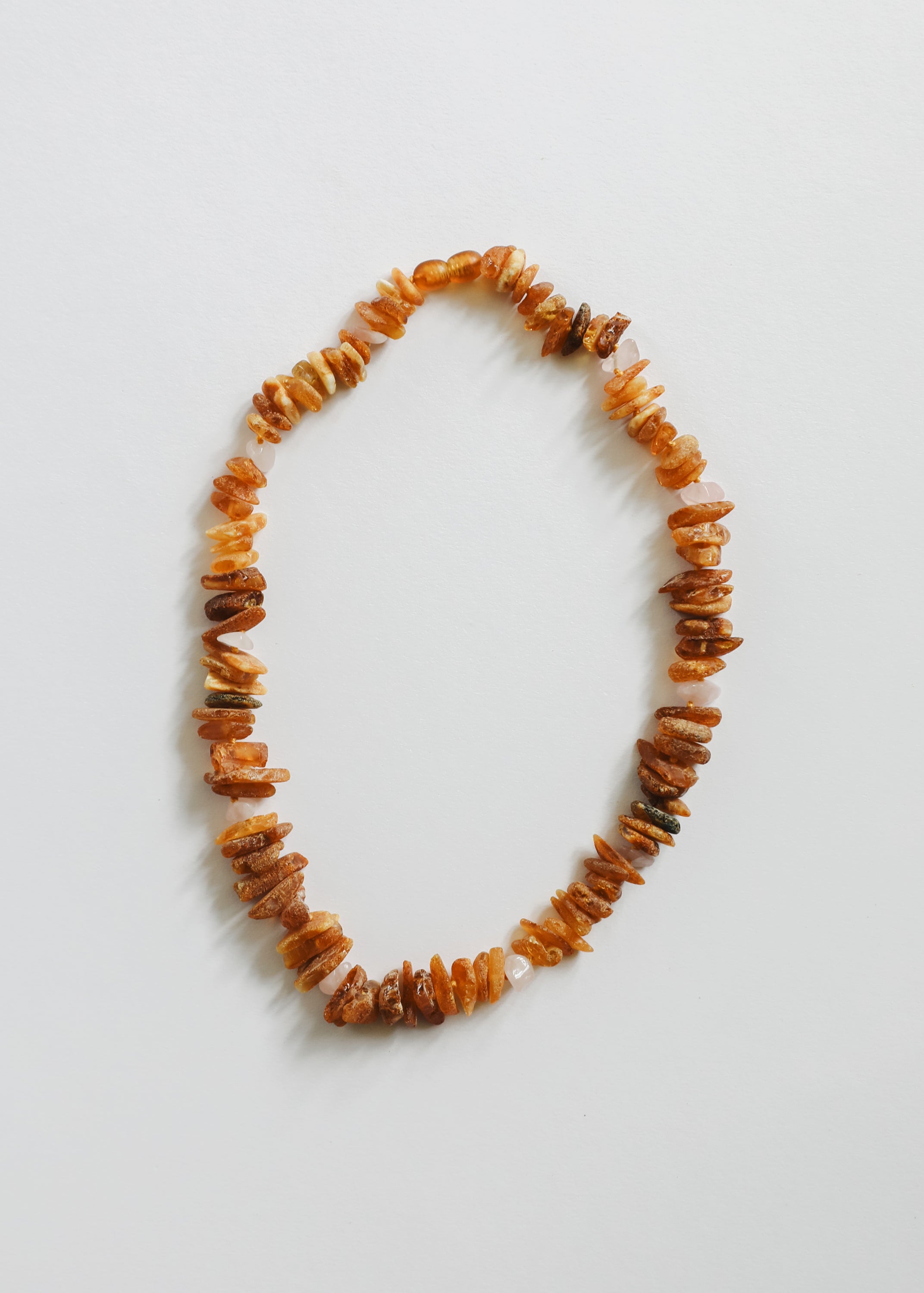 CanyonLeaf Pet Necklace: Raw Baltic Amber + Raw Rose Quartz — main product shot
