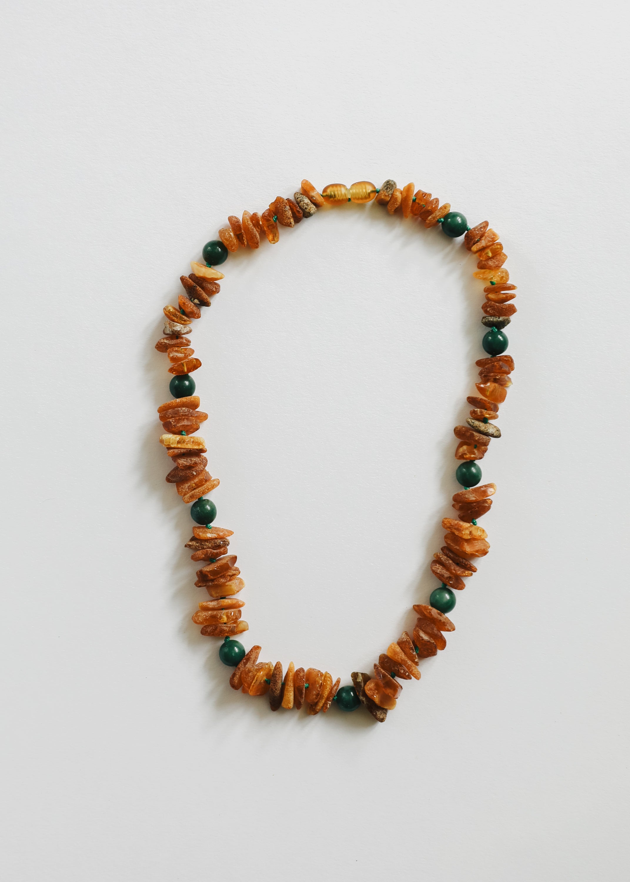 CanyonLeaf Pet Necklace: Raw Baltic Amber + Natural Green Jade — main product shot