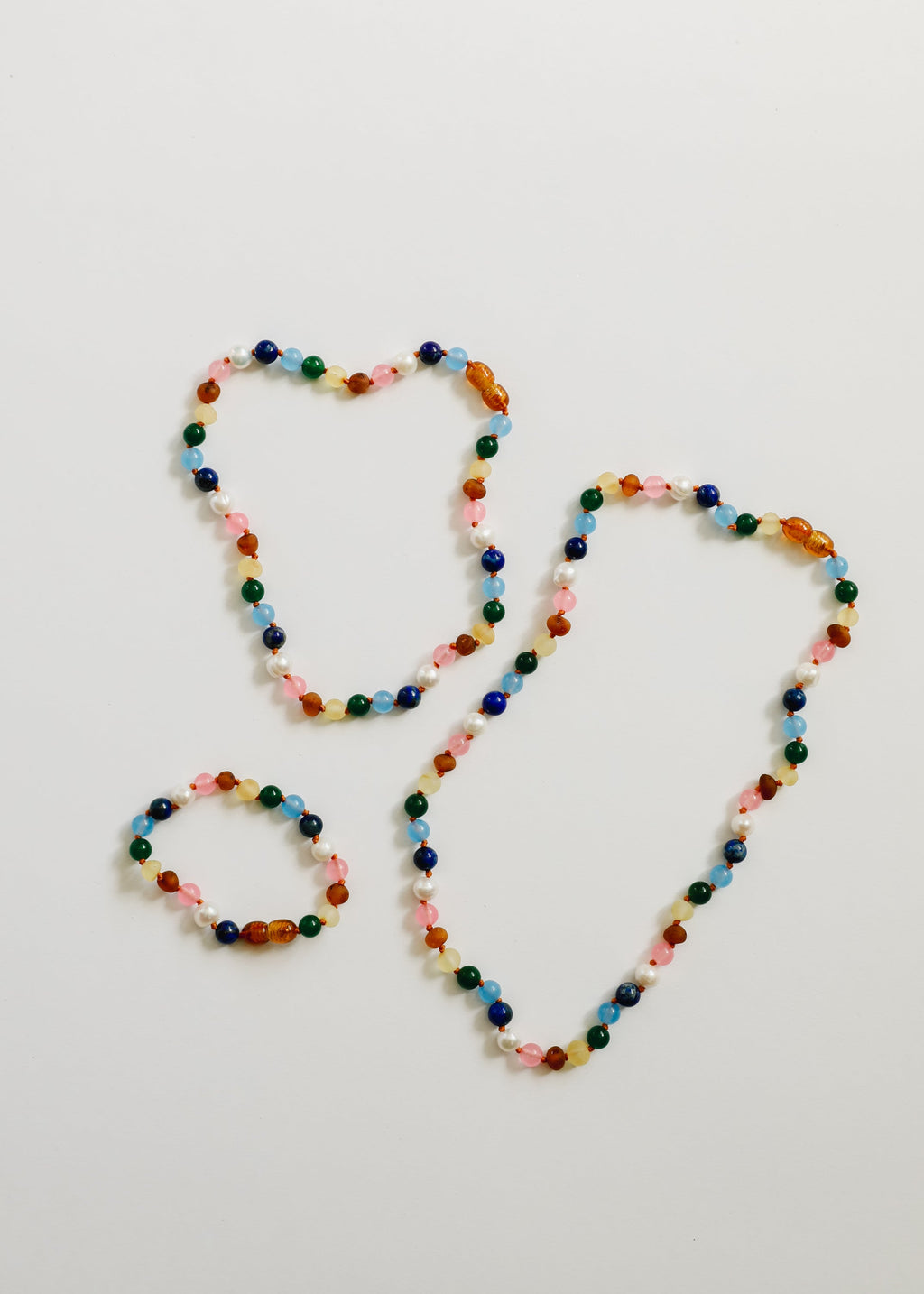 CanyonLeaf Raw Baltic Amber and Pearl Necklace + Sweet Pink Gemstones — detail shot 6