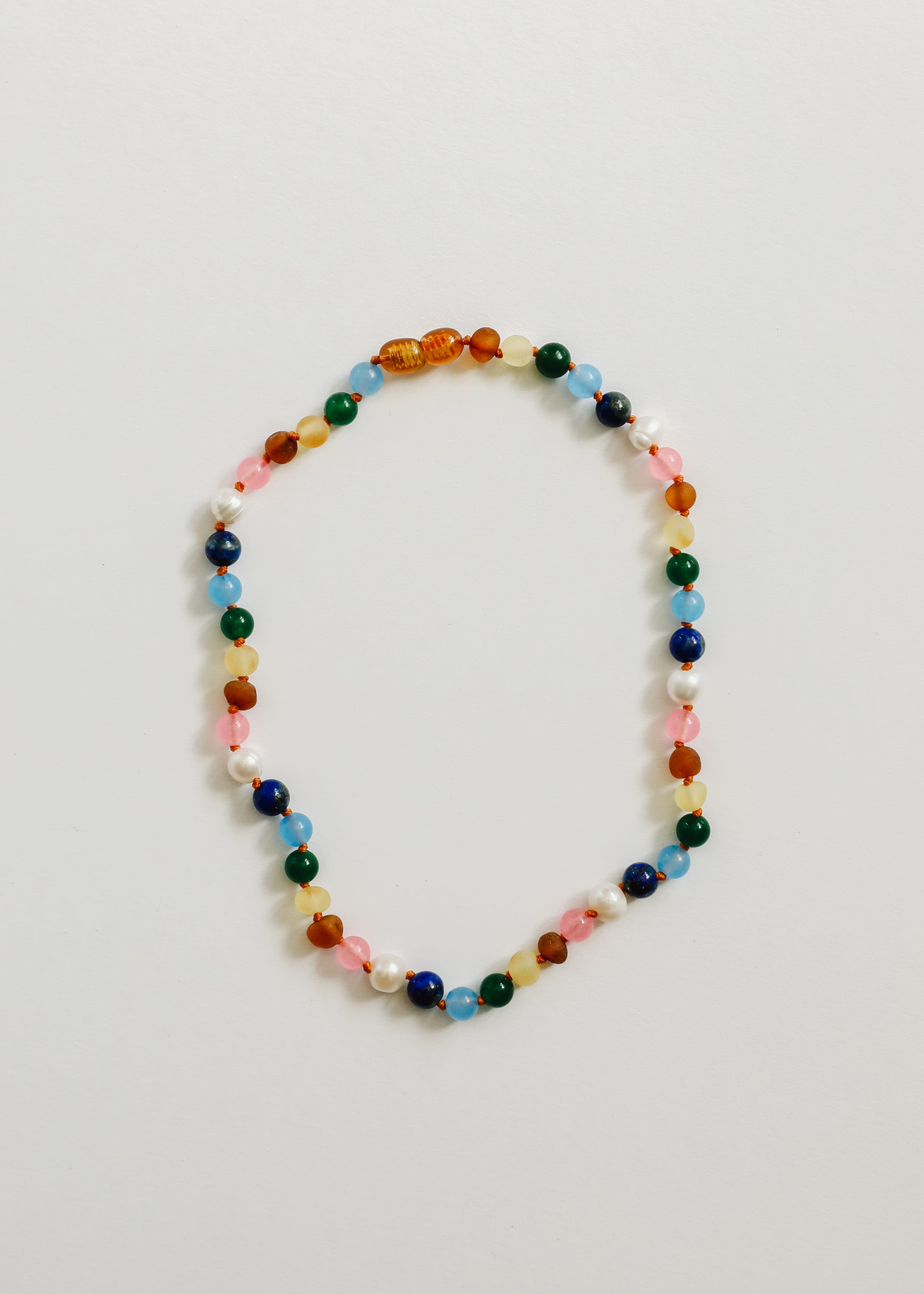 CanyonLeaf Raw Baltic Amber and Pearl Necklace + Sweet Pink Gemstones — main product shot