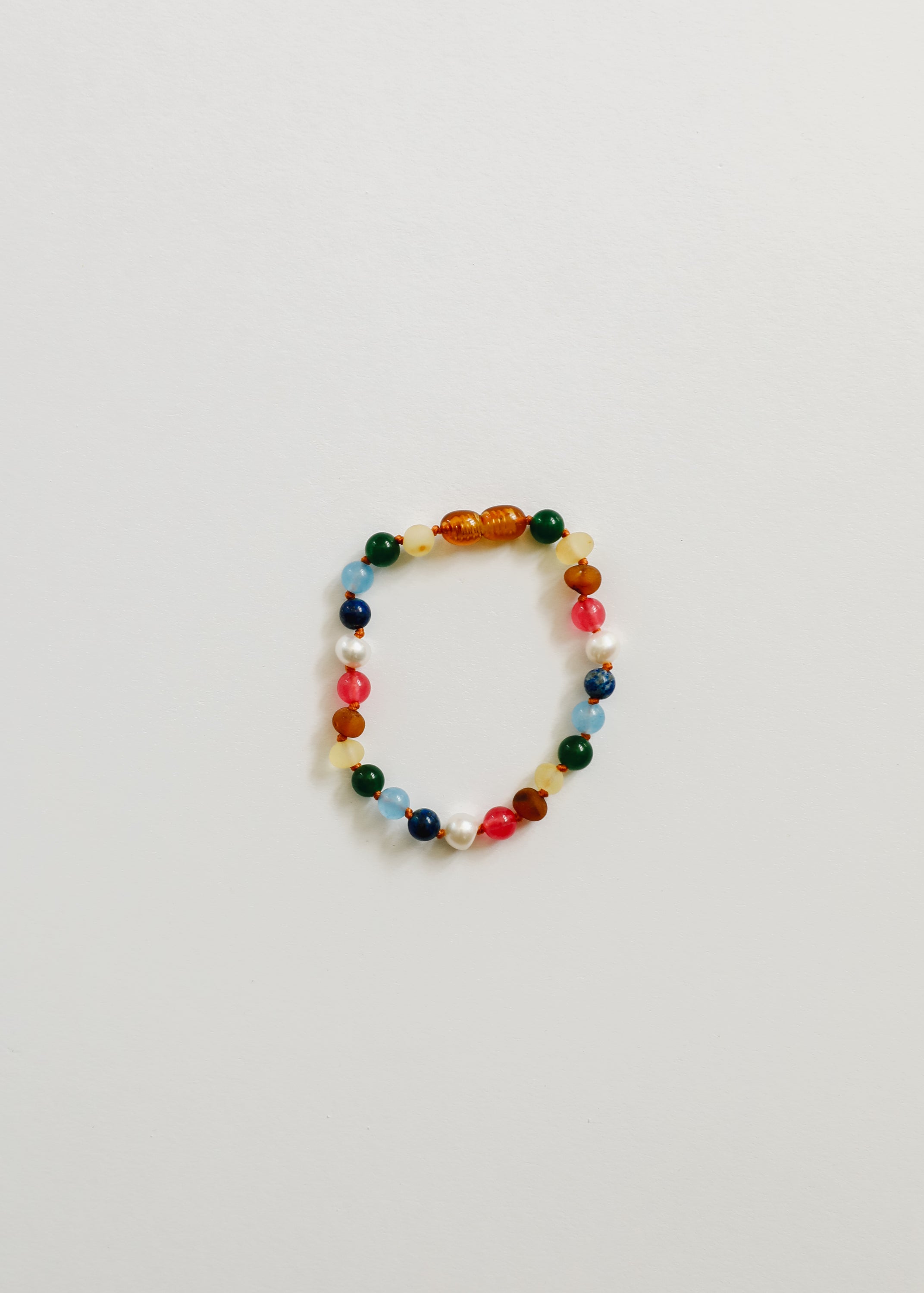 CanyonLeaf Raw Baltic Amber and Pearl Bracelet + Bright Pink Gemstones — main product shot