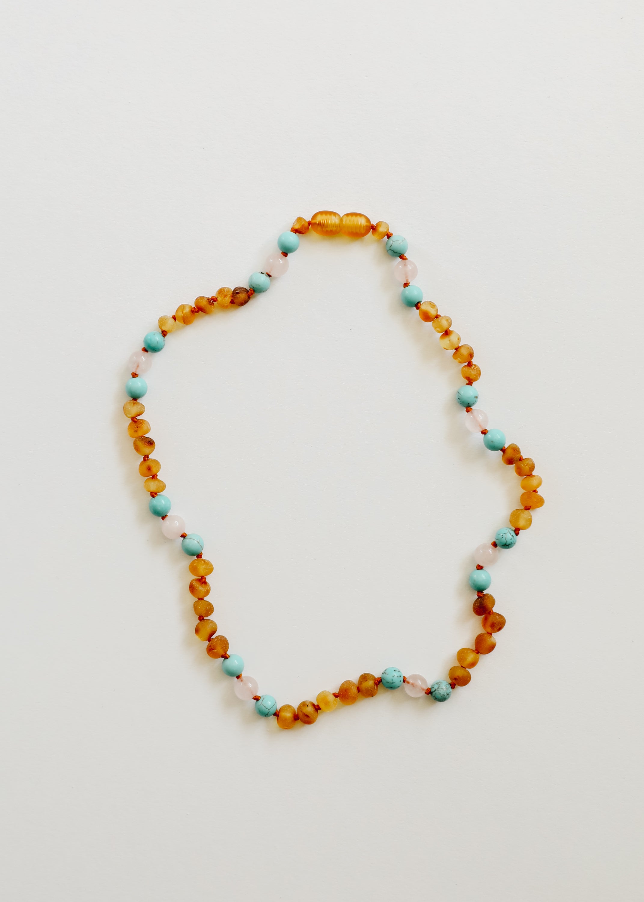 CanyonLeaf Raw Honey Baltic Amber and Natural Turquoise + Rose Quartz || Necklace — main product shot