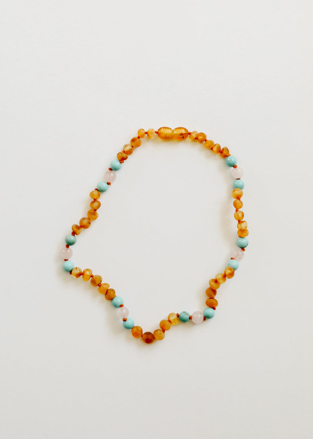 CanyonLeaf Raw Honey Baltic Amber and Natural Turquoise + Rose Quartz || Necklace — detail close-up