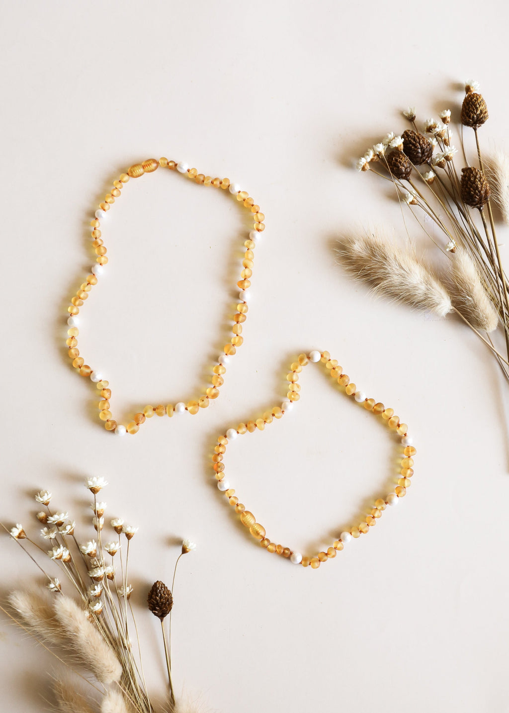 CanyonLeaf Raw Honey Baltic Amber + Pearl Halo || Necklace — construction detail
