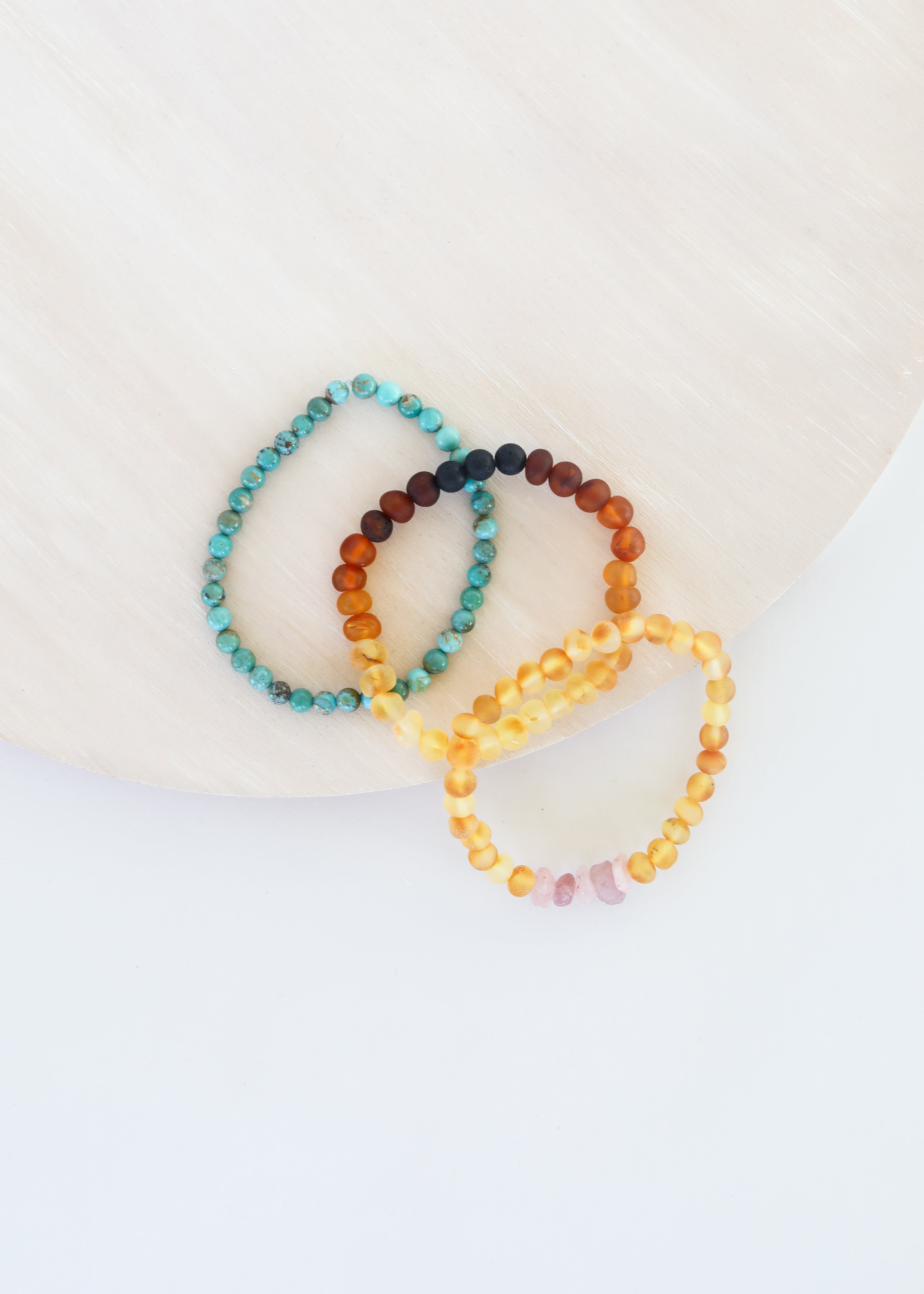 CanyonLeaf Raw Honey Baltic Amber + Raw Rose Quartz || Adult Bracelet — side view