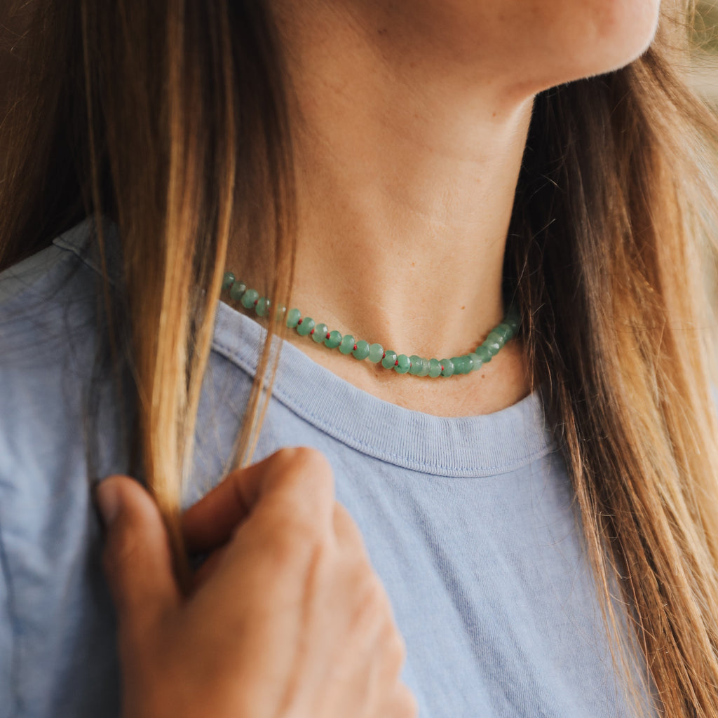 CanyonLeaf Natural Aventurine + 14k Gold Filled Toggle || Gemstone Necklace — lifestyle worn / used context