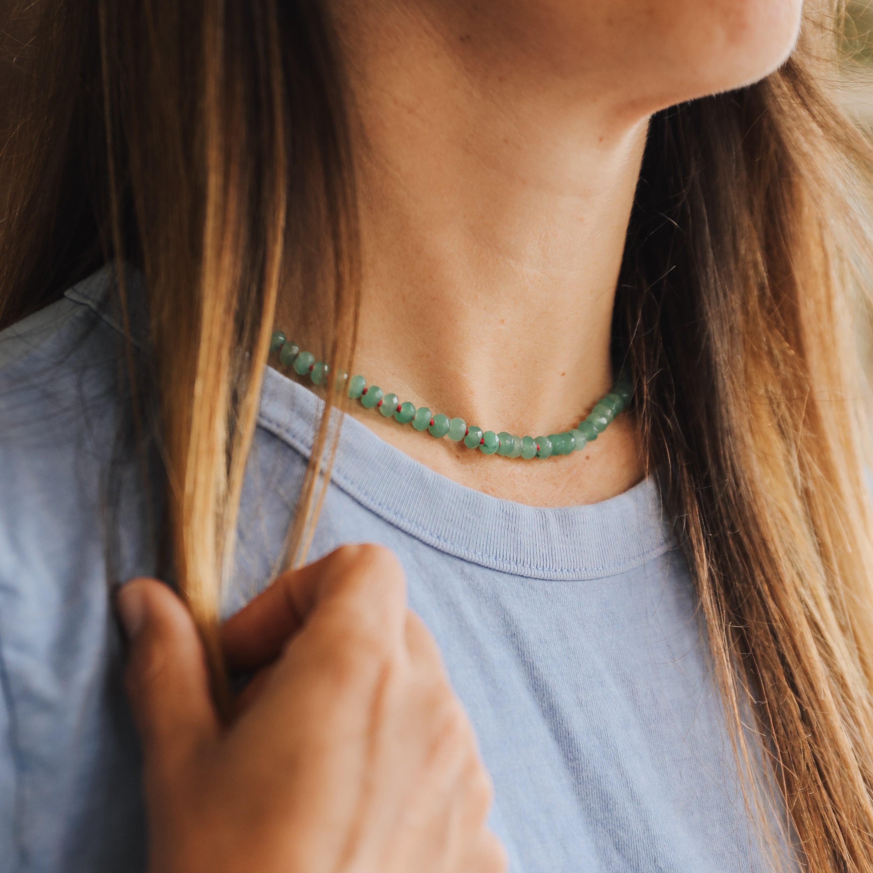 CanyonLeaf Natural Aventurine + 14k Gold Filled Toggle || Gemstone Necklace — lifestyle worn / used context