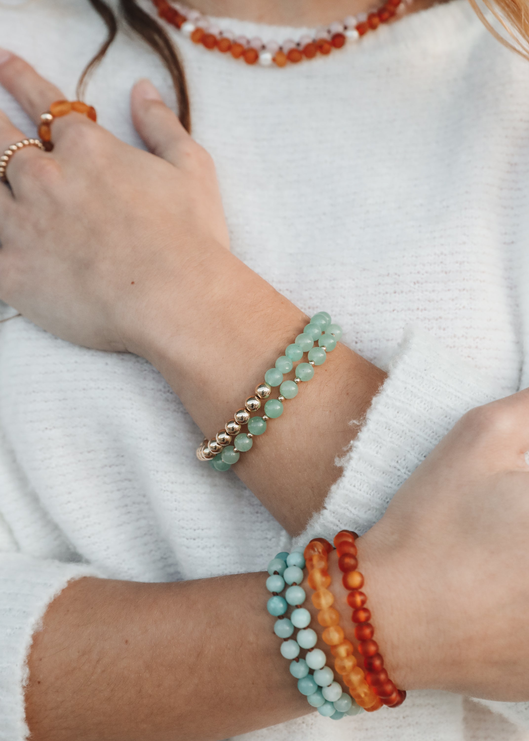 CanyonLeaf Aventurine Gemstone + 14K Gold Filled || Beaded Stretch Bracelets — back view
