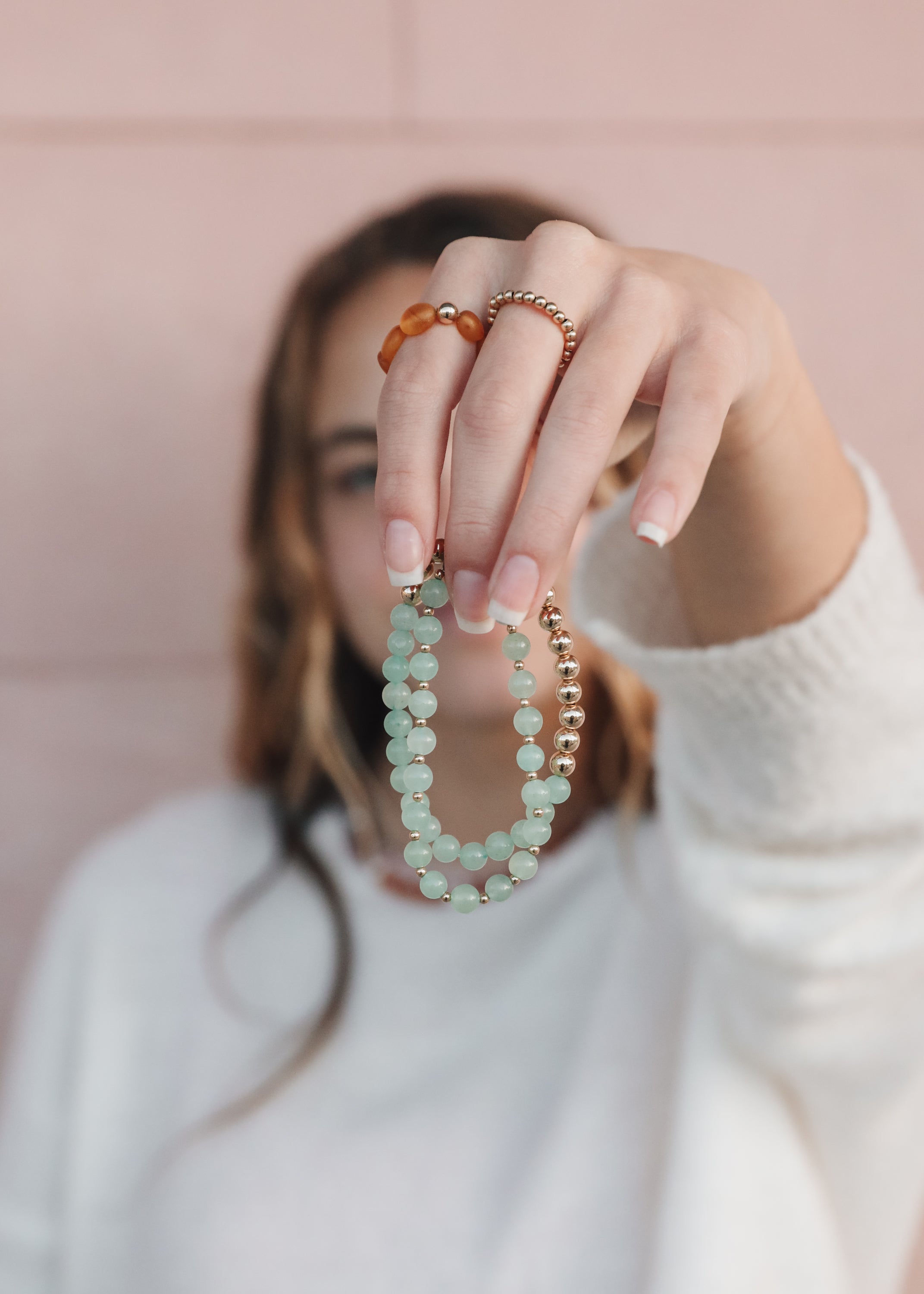 CanyonLeaf Aventurine Gemstone + 14K Gold Filled || Beaded Stretch Bracelets — lifestyle context