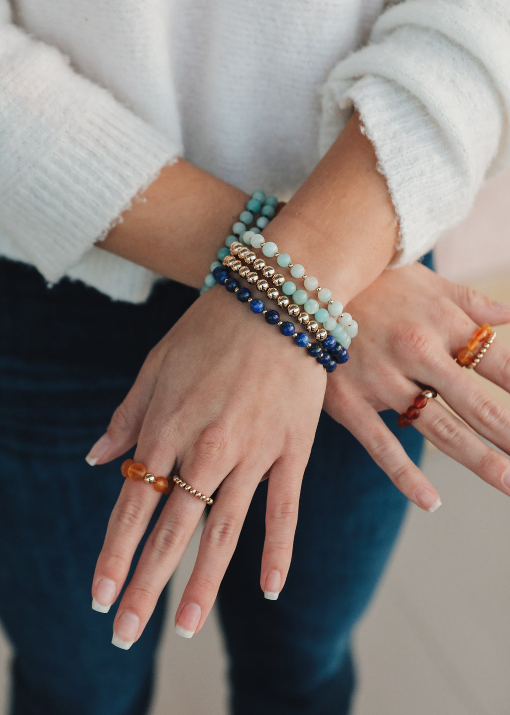 CanyonLeaf Aventurine Gemstone + 14K Gold Filled || Beaded Stretch Bracelets — side view