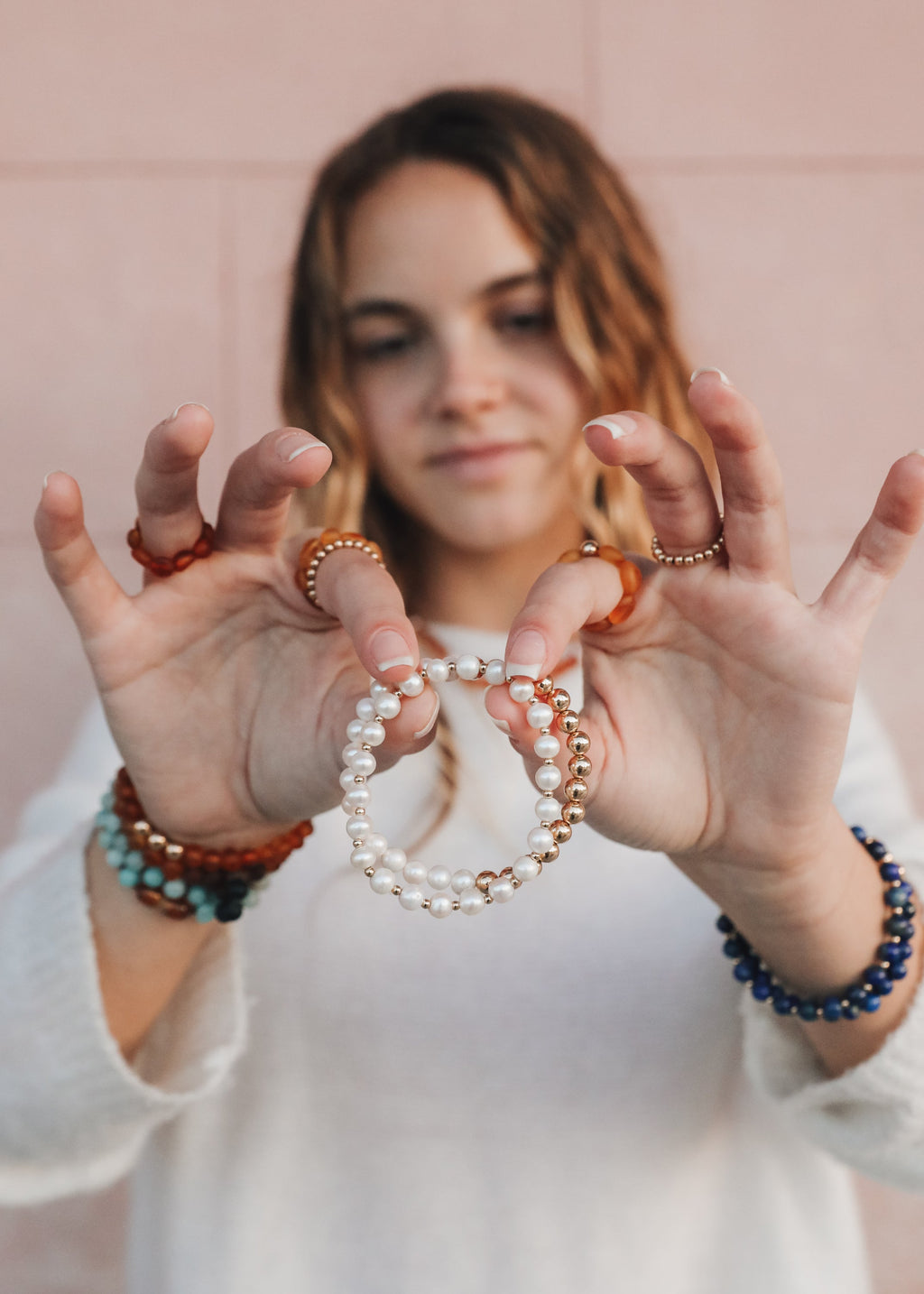CanyonLeaf Pearl : 14k Gold Filled Sun + Moon || Stretch Bracelets — Gold detail