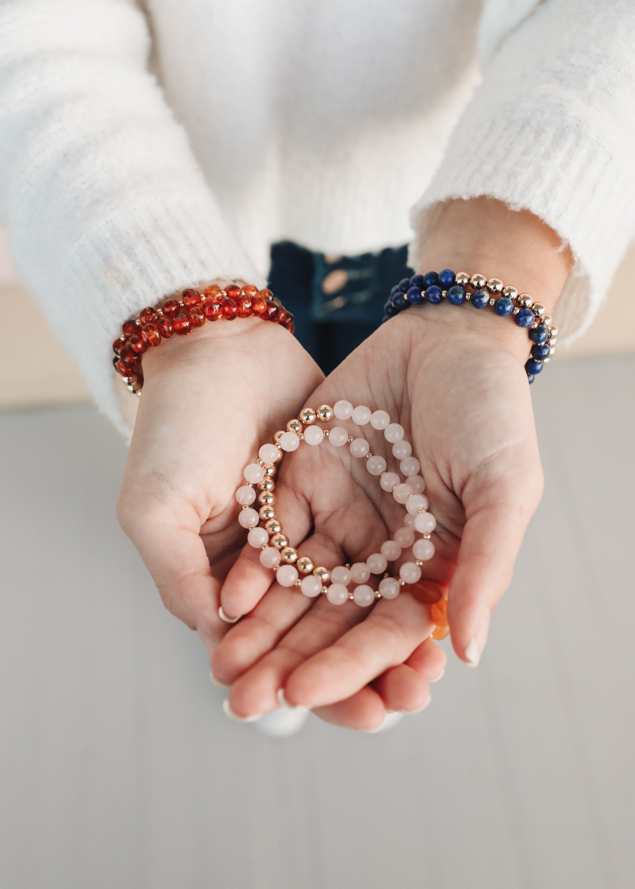 CanyonLeaf Rose Quartz : 14k Gold Filled Sun + Moon || Stretch Bracelets — main product shot